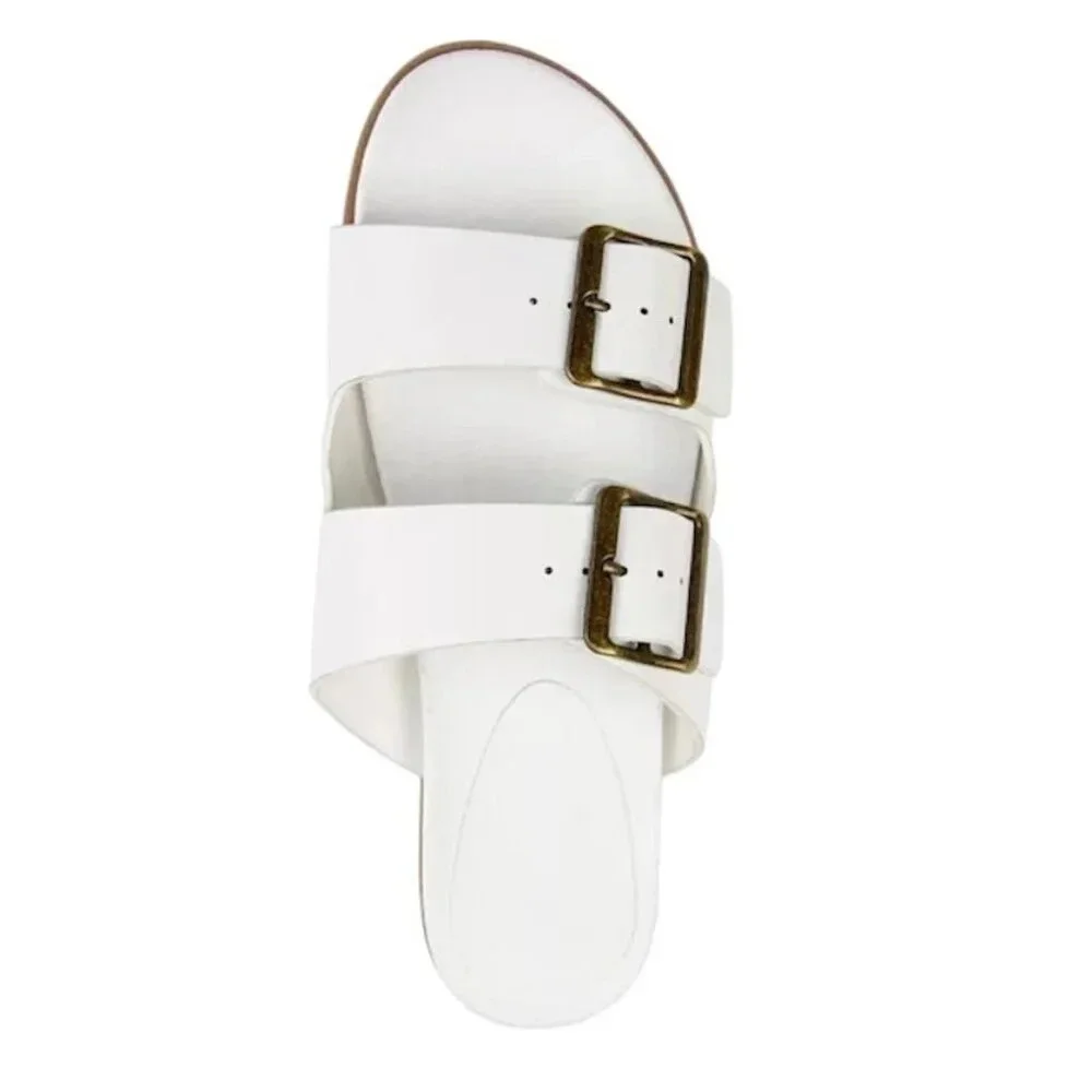 JOURNEE COLLECTION WHITLEY Women's White Double Strap Slide Flats Sandals Size 6 - Picture 4 of 6